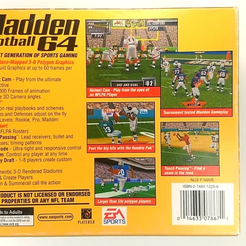 Madden Football 64, N64 Original Retail Box and All Original Manuals 1997